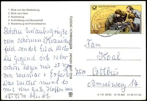 Kranichfeld DDR Mehrbild-AK mit Niederburg, Oberschloß, Freilichtbühne uvm. 1982