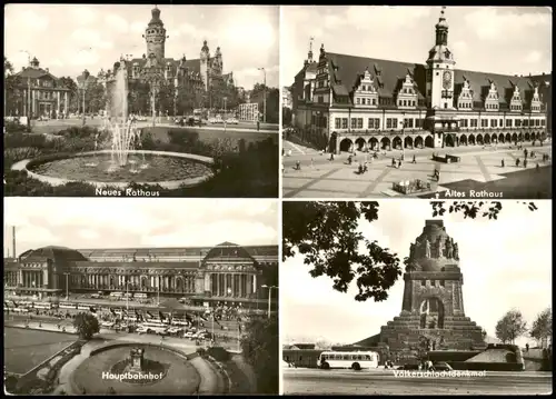 Ansichtskarte Leipzig Rathäuse, Bahnhof, Völkerschlachtdenkmal 1970