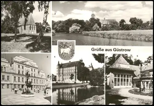 Ansichtskarte Güstrow Gedenkstätte, Dom, Rathaus, Schloß 1988