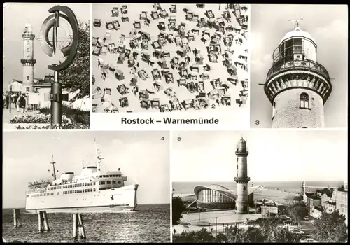 Ansichtskarte Warnemünde-Rostock Strand, Luftbild, Leuchtturm, Dampfer 1983
