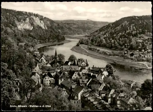 Ansichtskarte Wehlen Panorama-Ansicht zur DDR-Zeit Elbe Blick 1958