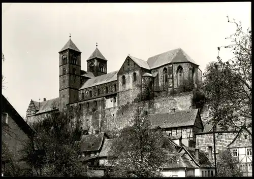 Ansichtskarte Quedlinburg Stiftskirche und Fachwerkhäuser 1976