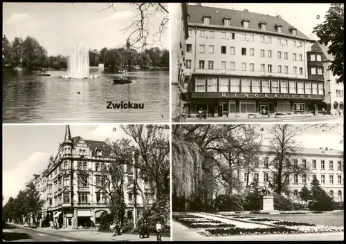 Zwickau 1 Schwanenteich - 2 Ringkaffee 3 Bahnhofstraße 4 Robert-Schumann-Denkmal 1983