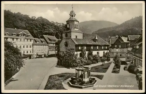 Ansichtskarte Bad Grund (Harz) Ortsansicht mit Marktplatz 1933