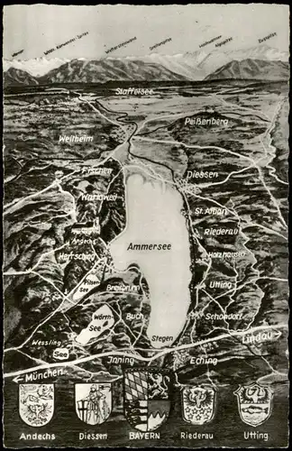 Ansichtskarte .Bayern Ammersee Landkarten AK Weitheim etc 1961