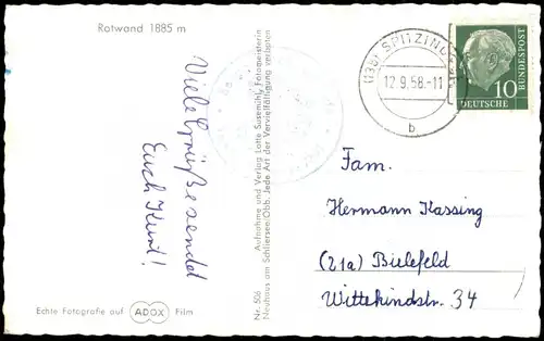 Ansichtskarte Bayrischzell Rotwand: Mangfallgebirge MB Edelweiß 1958