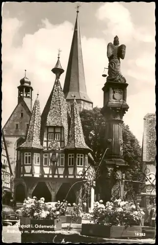 Ansichtskarte Michelstadt Rathaus und Marktbrunnen 1958