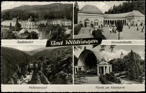Ansichtskarte Bad Wildungen Badehotel, Wandelhalle, Konzertmuschel 1959