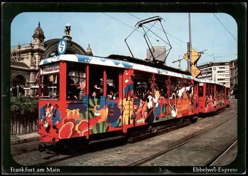 Ansichtskarte Frankfurt am Main Ebbelwei-Express Straßenbahn, Bahnhof 1980