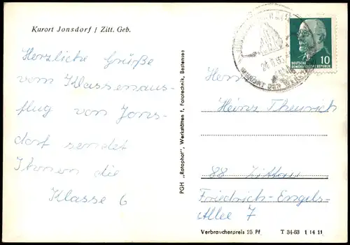 Ansichtskarte Jonsdorf Totale 1963