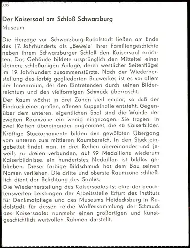 Ansichtskarte Schwarzburg Schloss Schwarzburg - Kaisersaal 1976