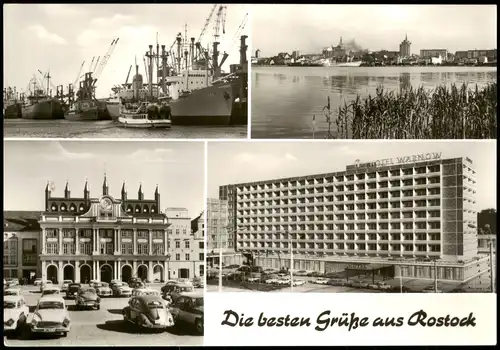 Ansichtskarte Rostock Hafen, Markt, Hotel Warnow 1978