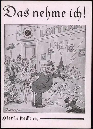 Scherzkarte Lotterie Das nehme ich Mann zerbrochenes Fenster 1940