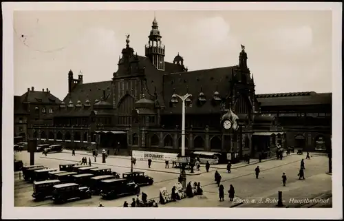 Ansichtskarte Essen (Ruhr) Hauptbahnhof, Werbung Autos 1937
