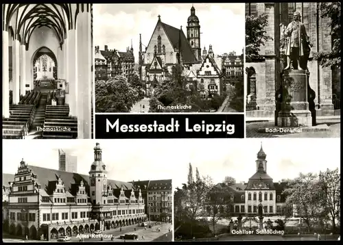 Leipzig DDR Mehrbildkarte mit Thomas-Kirche, altes Rathaus, Gohlis Schlößchen 1984/1983