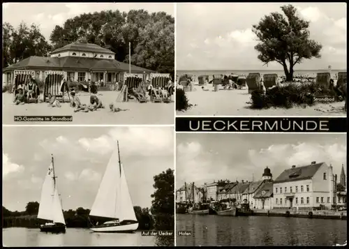 Ueckermünde Gaststätte, Strandbad, Hafen, Segelboote b Greifswald 1973
