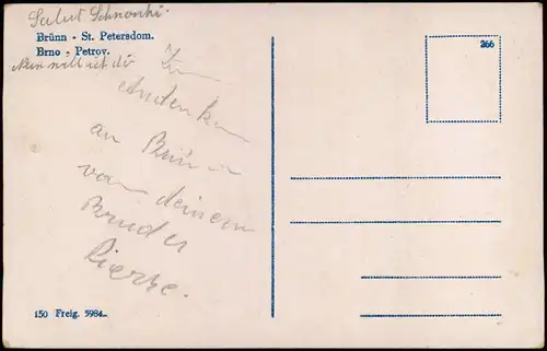 Postcard Brünn Brno St. Petersdom und Stadt 1939