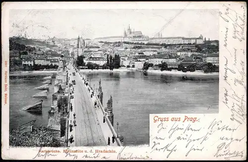 Postcard Prag Praha Karlsbrücke/Karlův most und Stadt 1903