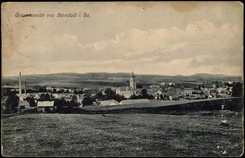 Ansichtskarte Bernstadt a. d. Eigen Stadt und Fabrik 1915