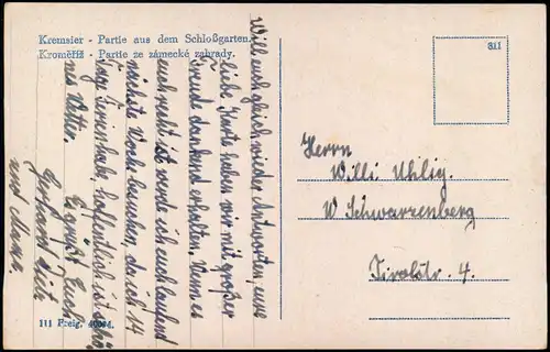 Postcard Kremsier Kroměříž Partie aus dem Schloßgarten 1939