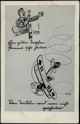 Militär/Propaganda - Soldatenleben Flugzeug Künstlerkarte 1937  Stempel Putnitz Flugplatz über Damgarten