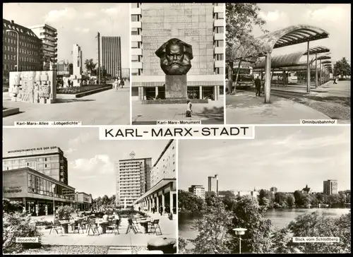 Zentrum-Chemnitz 5 Bild Karte: Karl-Marx-Allee, Omnibusbahnhof 1979
