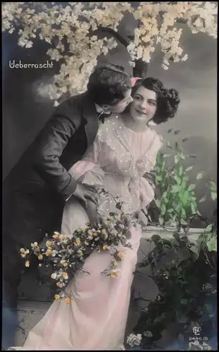 Ueberrascht Liebe Liebespaare - Love Mann Frau colorierte AK 1914