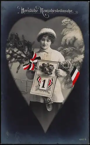 Frau im Herz Patriotika Fotokunst Neujahr Sylvester New Year 1917