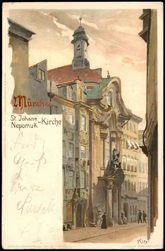 Ansichtskarte München St. Johann Nepomuk - Kirche Künstlerkarte Kley 1908