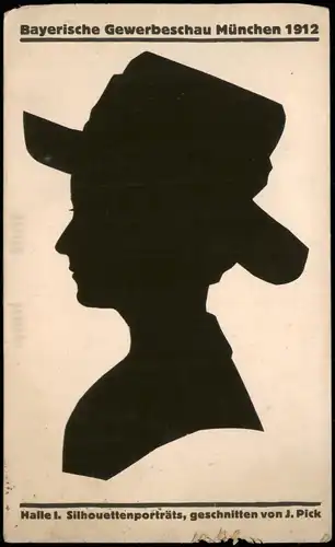 München Bayerische Gewerbeschau Halle I. Silhouettenporträts,  von J. Pick 1912