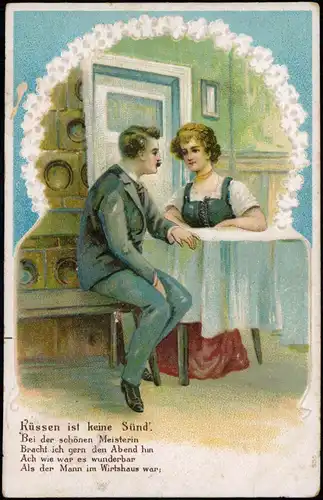 Ansichtskarte  Liebe Liebespaare - Love Prägekarte in der Stube 1911