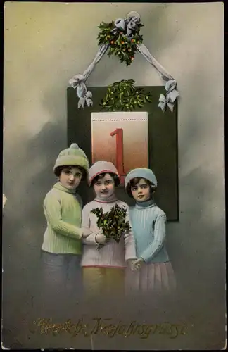 Ansichtskarte  Neujahr Sylvester New Year Kinder vor Großer 1 1913