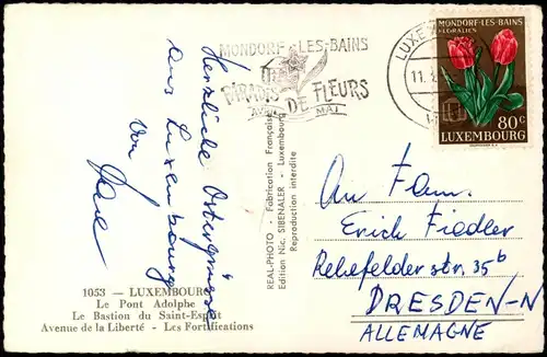Postcard Luxemburg Adolphbrücke, Stadt, Straße 1955  gel. mit Briefmarke