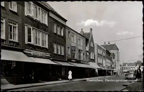 Postkaart Doetinchem Hamburgerstraat, Geschäfte 1954