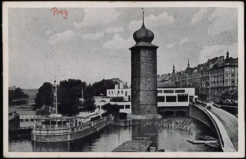 Postcard Prag Praha Manes. Straße Moldaupartie 1944  gel. Böhmen Mähren