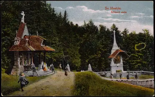 Postcard Chwaltschow Chvalčov Krížová cesta. 1924