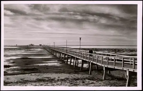 Ansichtskarte St. Peter-Ording Seebrücke bei Ebbe - Fotokarte 1938