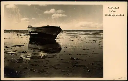Ansichtskarte Büsum Boot, Strand bei Ebbe - Watt 1934