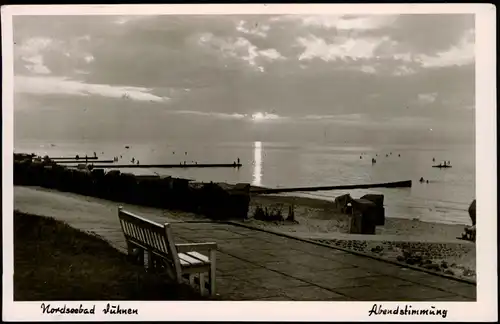 Ansichtskarte Duhnen-Cuxhaven Abenstimmung am Strand 1957