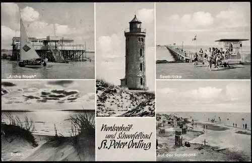 Ansichtskarte St. Peter-Ording Arche Noah, Leuchtturm, Seebrücke, uvm 1968