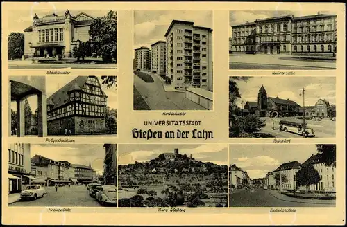 Ansichtskarte Gießen Stadtteilansichten, Straßen, Hochhäuser 1952