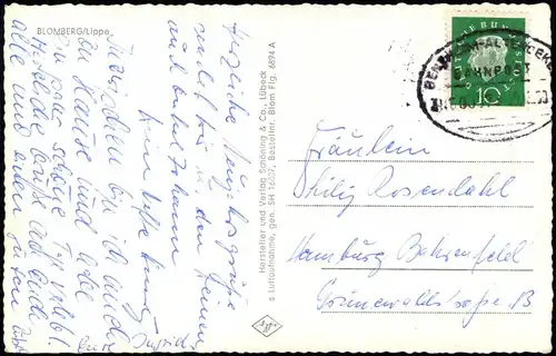 Ansichtskarte Blomberg Luftbild, Fliegeraufnahme 1959  gel. Bahnpoststempel