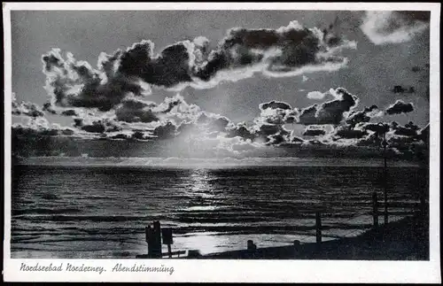 Ansichtskarte Norderney Abendstimmung an der Seebrücke 1938
