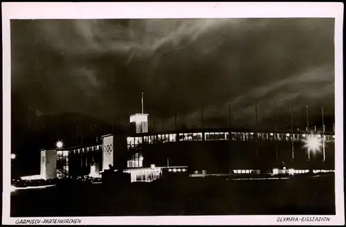 Garmisch-Garmisch-Partenkirchen Olympia Eishalle bei Nacht beleuchtet 1953