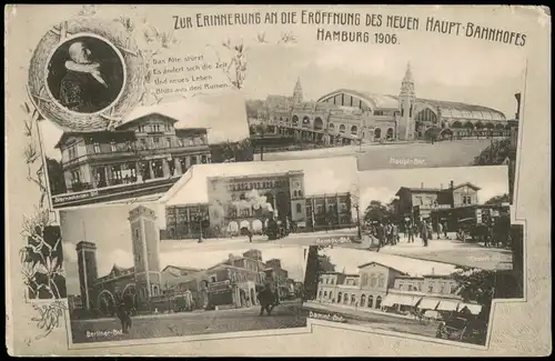 Ansichtskarte Hamburg Mehrbild Eröffnung neuer Hauptbahnhof 1906