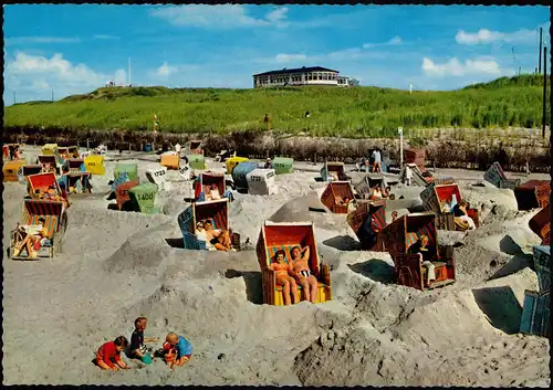 Ansichtskarte Langeoog Strandkörbe, Strandleben und Restaurant 1978