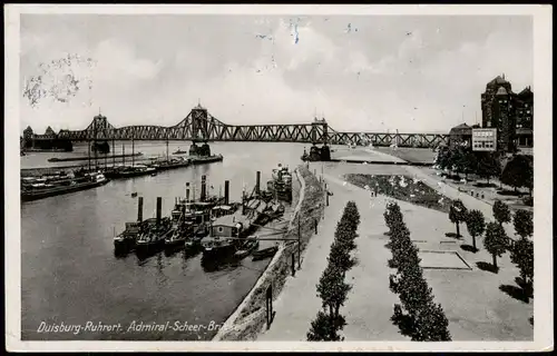 Ansichtskarte Ruhrort-Duisburg Dampfer Steamer Admiral-Scheer-Brücke 1939
