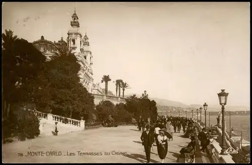 Postcard Monte-Carlo Casino, Terrasse 1927  gel. Stempel Briefmarke