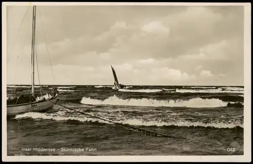 Ansichtskarte Ahlbeck (Usedom) Stürmische Fahrt - Segelboot 1930