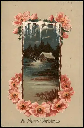 Weihnachten Christmas Landschaft Präge AL USA 1908 Prägekarte gel. Philadelphia